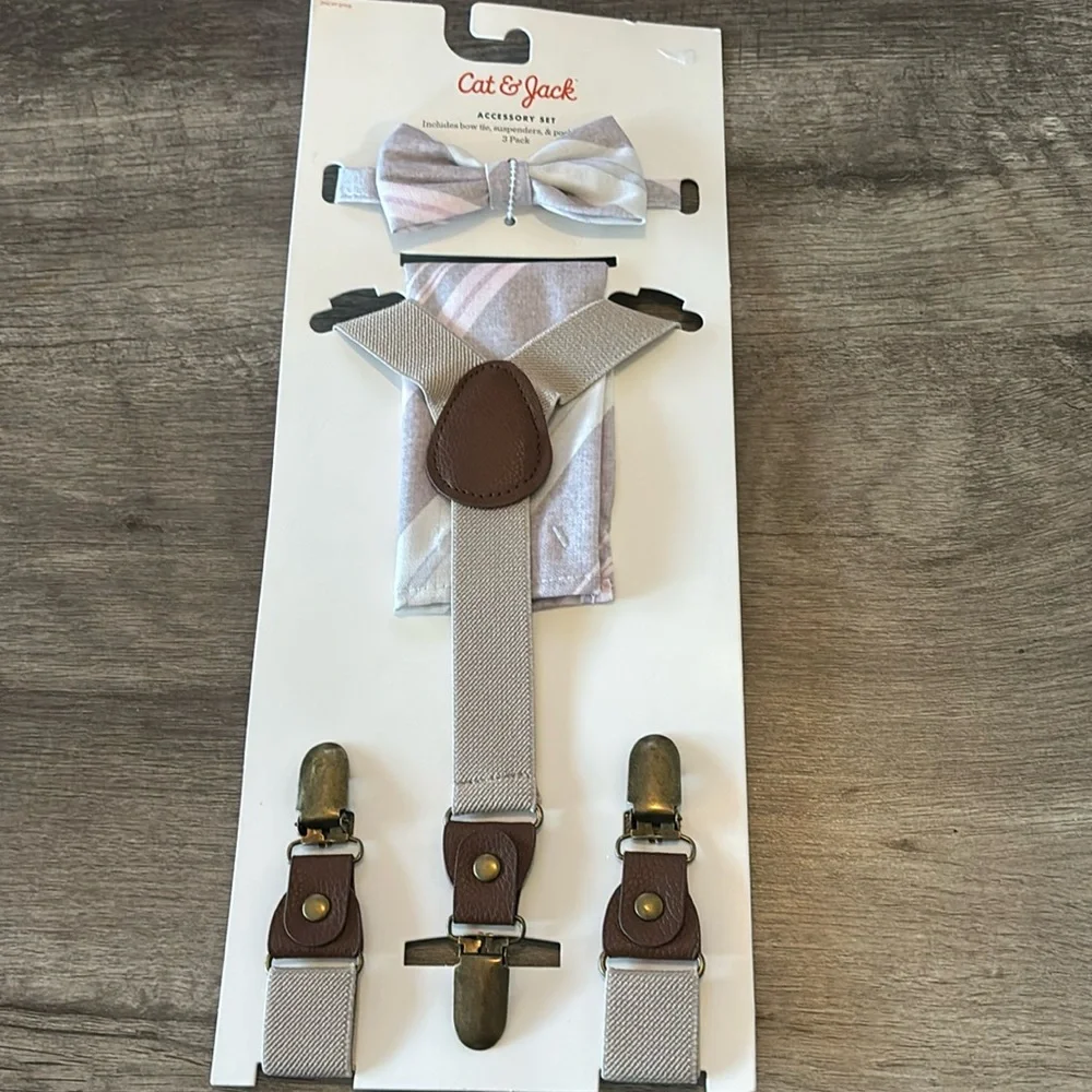 NWT Cat & Jack accessory set bow tie, suspenders and pocket square